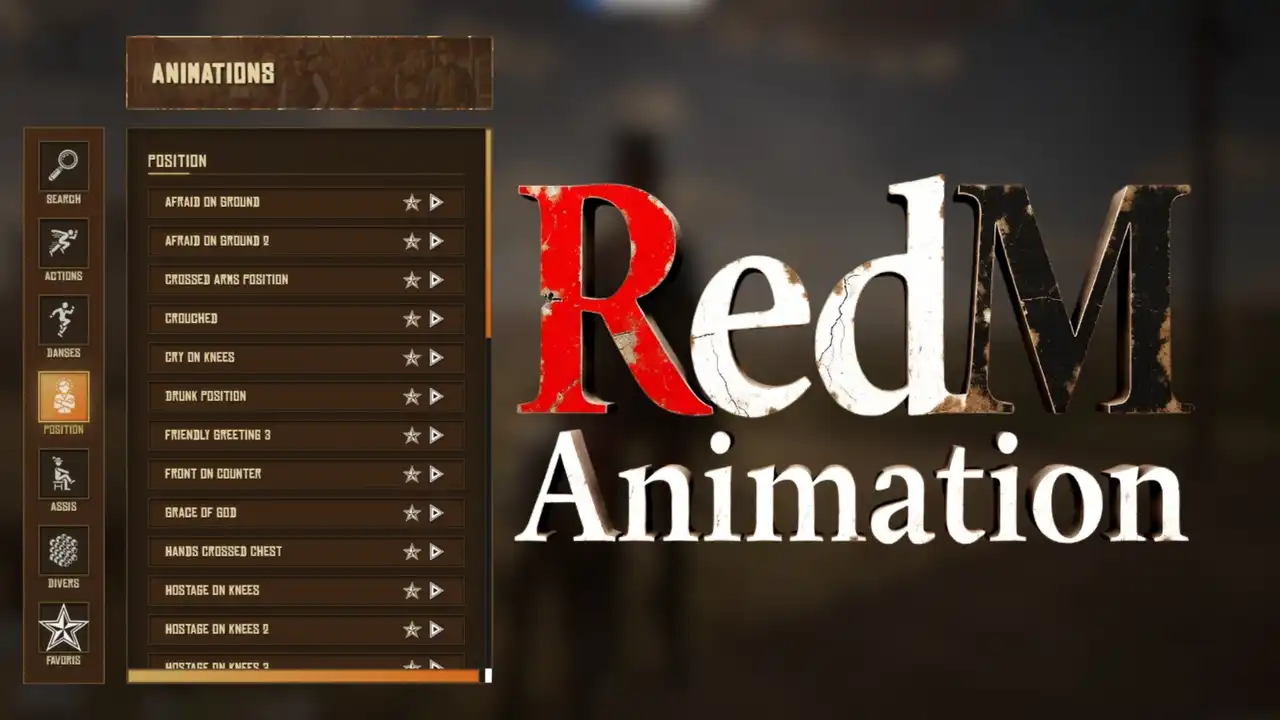 RedM animation menu system with RDR2 themed UI
