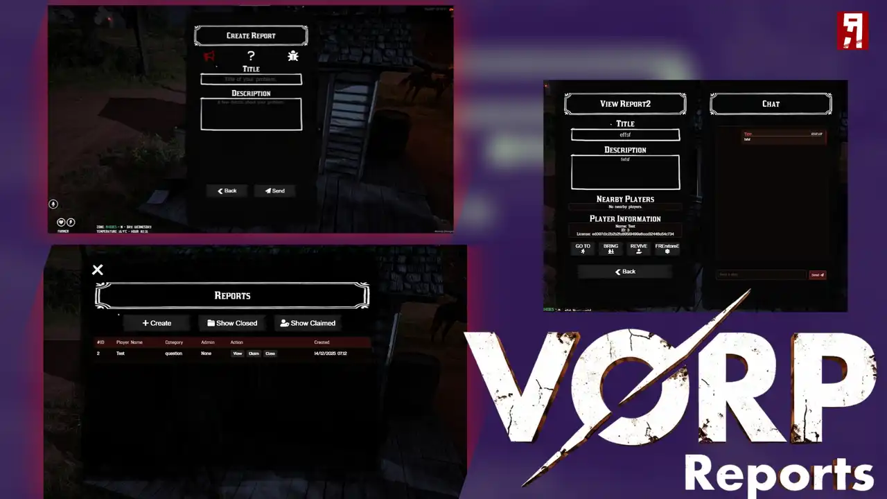 RedM VORP Reports player reporting system with modern admin NUI and live report queue